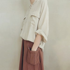 Handmade Linen Hooded Shirt: Asymmetrical Cotton Tunic with Pockets