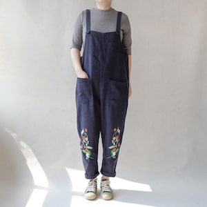 Personalized Linen Cotton Overalls: Breathable Unisex Jumpsuit with Pockets, Lightweight Casual Wear Sturdy Dungarees
