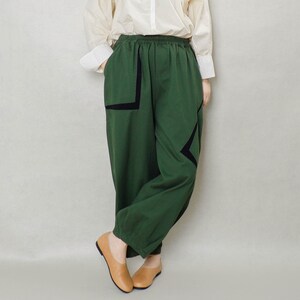 Elastic Waist Cotton Pants For Women, Soft Leisure Loose Boho Cropped Pants, Wide Leg Pant Customized Plus Size Pants Sustainable Linen