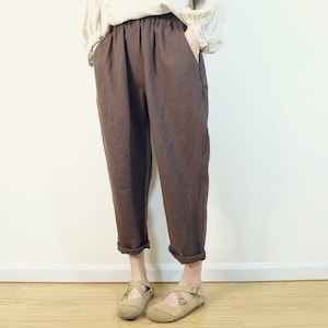 Handmade Linen Capri Pants: Elastic Waist Cropped Summer Trousers
