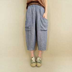 Handmade Linen Capri Pants: Striped Harem Lounge Wear