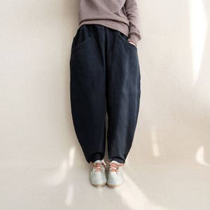 Vintage Cotton Harem Pants: Elastic Waist Wide Leg Linen Trousers