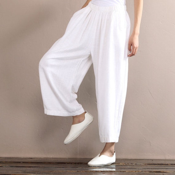 Women Loose Linen Legging Vintage Cropped Pants Summer Etsy