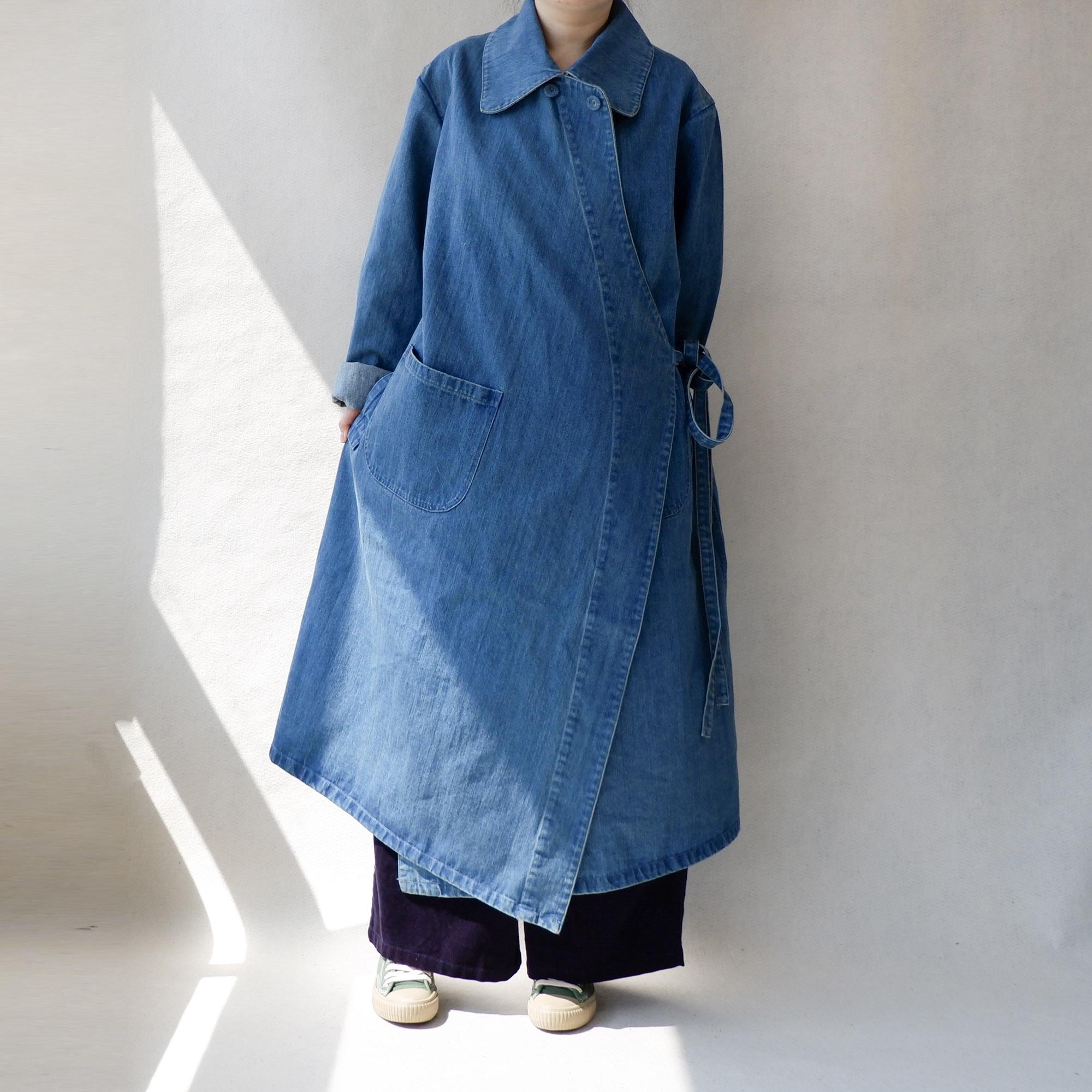 Oversized Vintage Denim Trench Coat: Women's Long Wrap