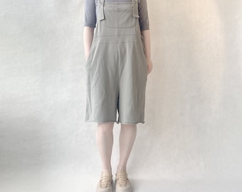 Unisex Cotton Short Overalls: Loose Summer Jumpsuit with Pockets