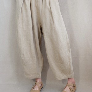 Soft Plain Pants Linen Capri Pants Elastic Waist Cotton Zen Pants Gifts For Her, Linen Harem Pants Summer Pants Wide Leg Pants With Pockets image 4