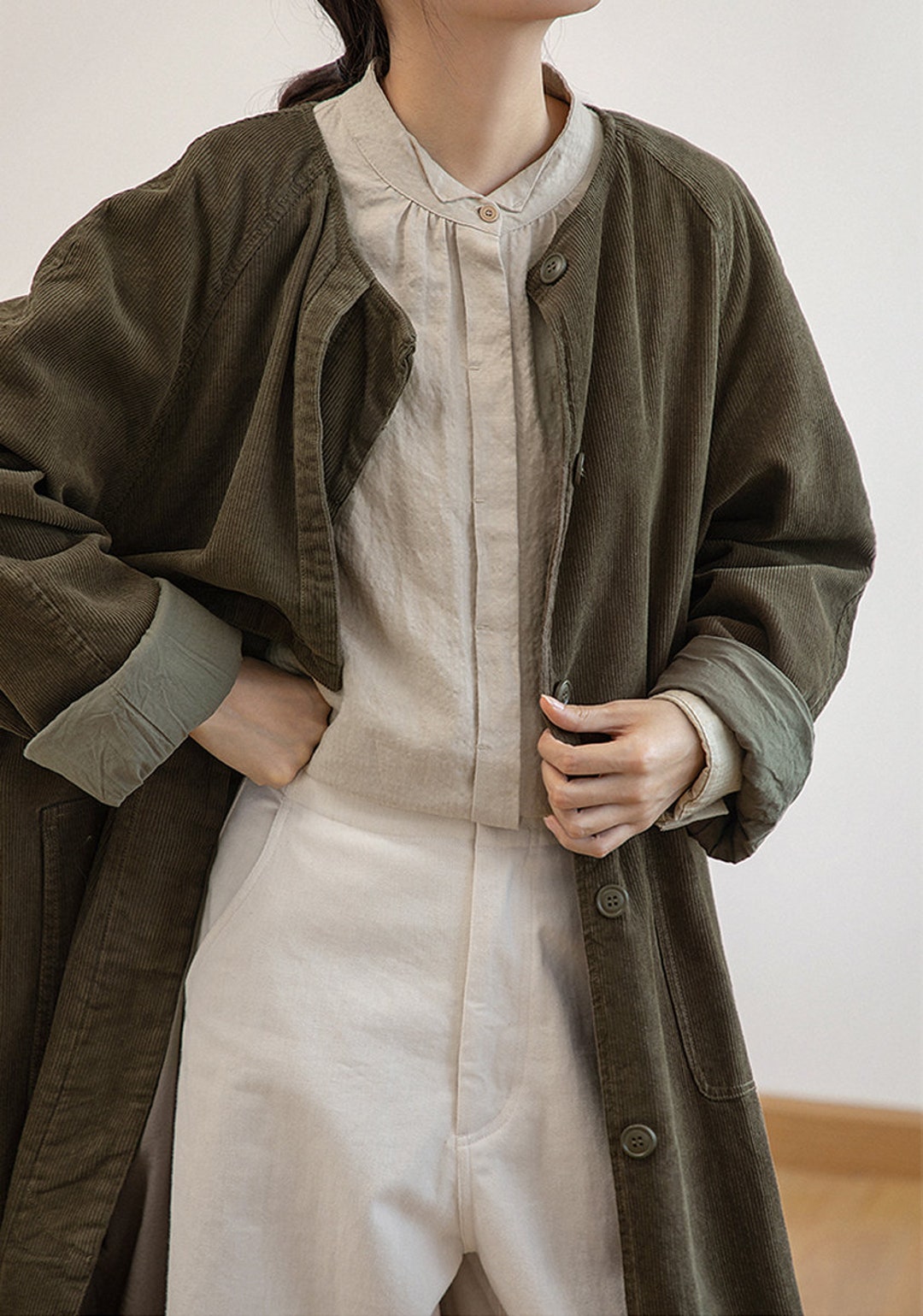 Beaully Camicia In Velluto A Coste, Donna, Maniche Lunghe, Oversize, Con Bottoni, Tasche, Colore Caffè, Taglia XXL, Giacca Shacket Autunnale