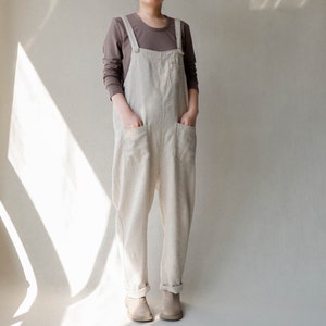 Linen Overalls For Women, Casual Linen Jumpsuits Garden Trousers With Pockets, Loungewear Harem Pants, Organaic Clothes Natural Linen Romper image 1