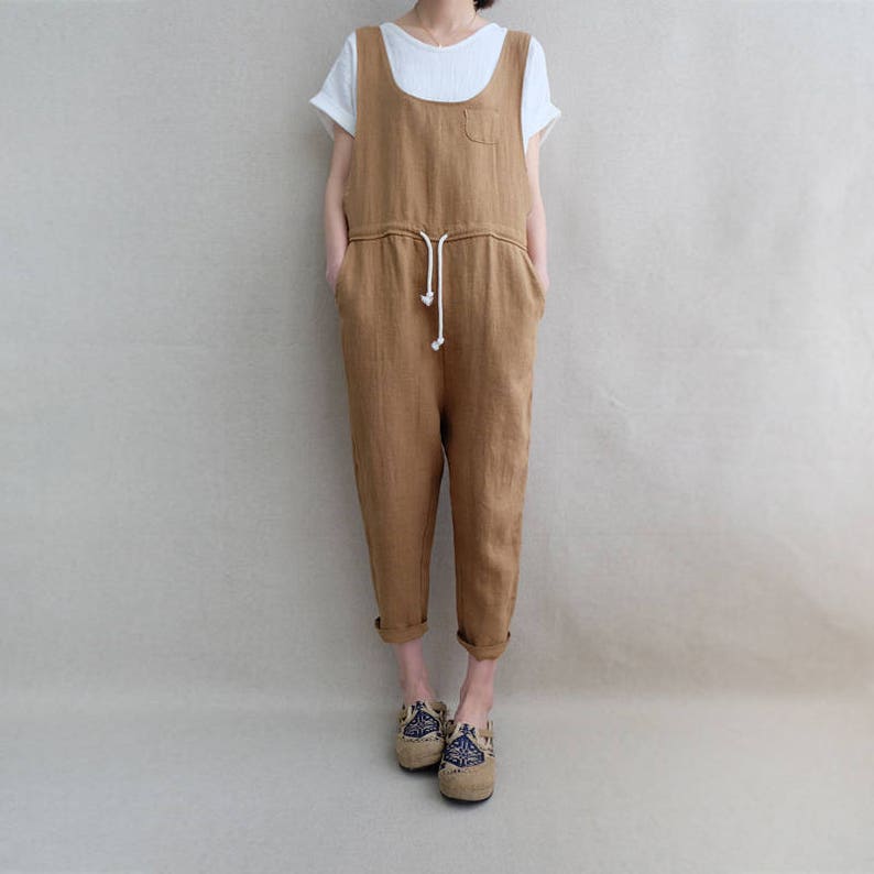 Women Overalls Comfortable Cotton Jumpsuits Washed Linen Etsy