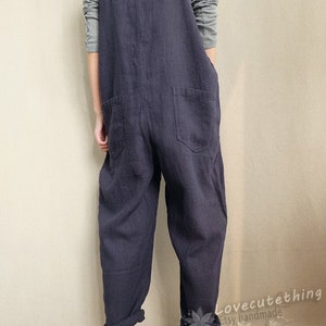 Breathable Linen Overalls Sturdy Pants With Pockets, Unisex Dungaress Gifts For Her, Customizable Lightweight Jumpsuits Gifts For Sister image 8