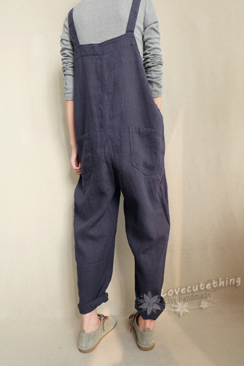 Breathable Linen Overalls Sturdy Pants With Pockets, Unisex Dungaress Gifts For Her, Customizable Lightweight Jumpsuits Gifts For Sister image 8