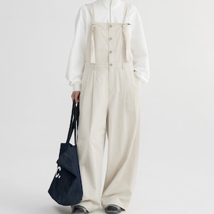 Cotton Linen Wide-Leg Overalls: Adjustable Button Jumpsuit