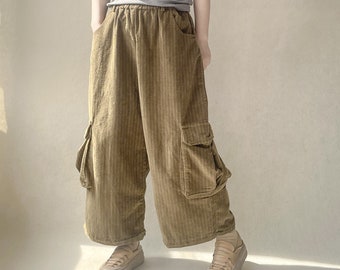 Wide Leg Corduroy Cargo Pants: Relaxed Fit Trousers, Loose Casual Wear, Winter Soft Custom