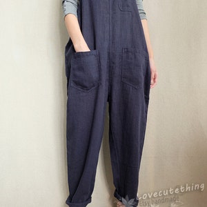 Breathable Linen Overalls Sturdy Pants With Pockets, Unisex Dungaress Gifts For Her, Customizable Lightweight Jumpsuits Gifts For Sister image 7