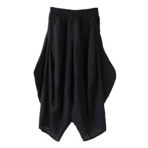 Women Black Pants Soft Casual Linen Cropped Pants Cotton Harem Pants With Pockets image 5