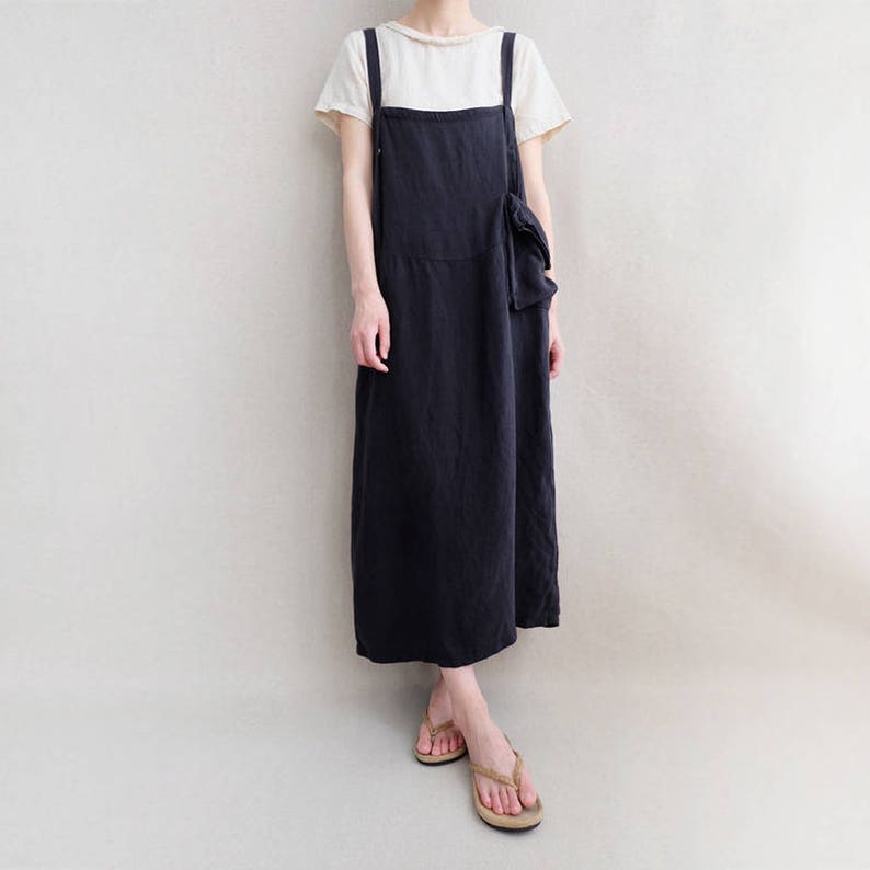 Women Comfortable Strap Dress Linen Overalls Cotton Leisure Linen Vest Dress With Pockets