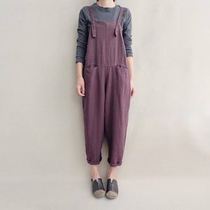 Linen Overalls: Women&#39;s Adjustable Jumpsuit, Wide Leg Harem Pants