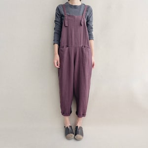 Leisure Linen Overalls Soft Outfit Cotton Pants Women Clothing, Adjustable Jumpsuits Wide Leg Dungarees Loose Linen Overalls Harem Pants image 1