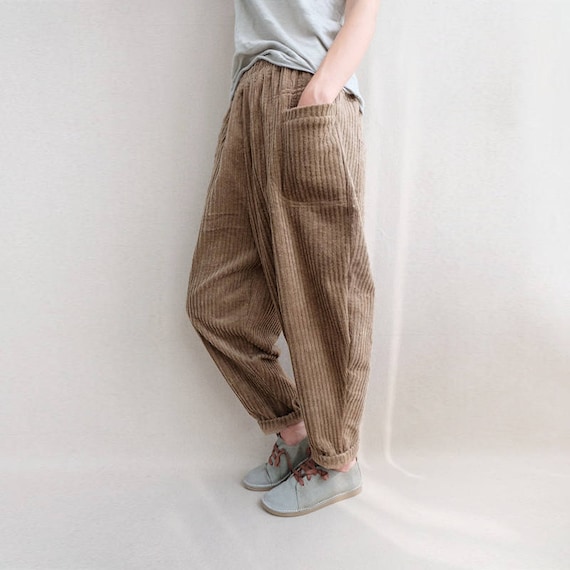 Warm Corduroy Pants Women, Elastic Waist Zen Pants Vintage Harem Pants,  Soft Autumn/winter Trousers, Gifts for Her, Casual Wide Leg Pants 