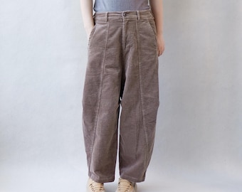 Retro Corduroy Wide Leg Pants, Soft Elastic Waist Trousers