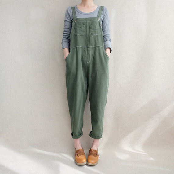 Sturdy Dungarees Cotton Jumpsuits Linen Overalls for Women, Spring Clothing  Linen Jumpsuits Wide Leg Pants Loose Overalls With Pockets 