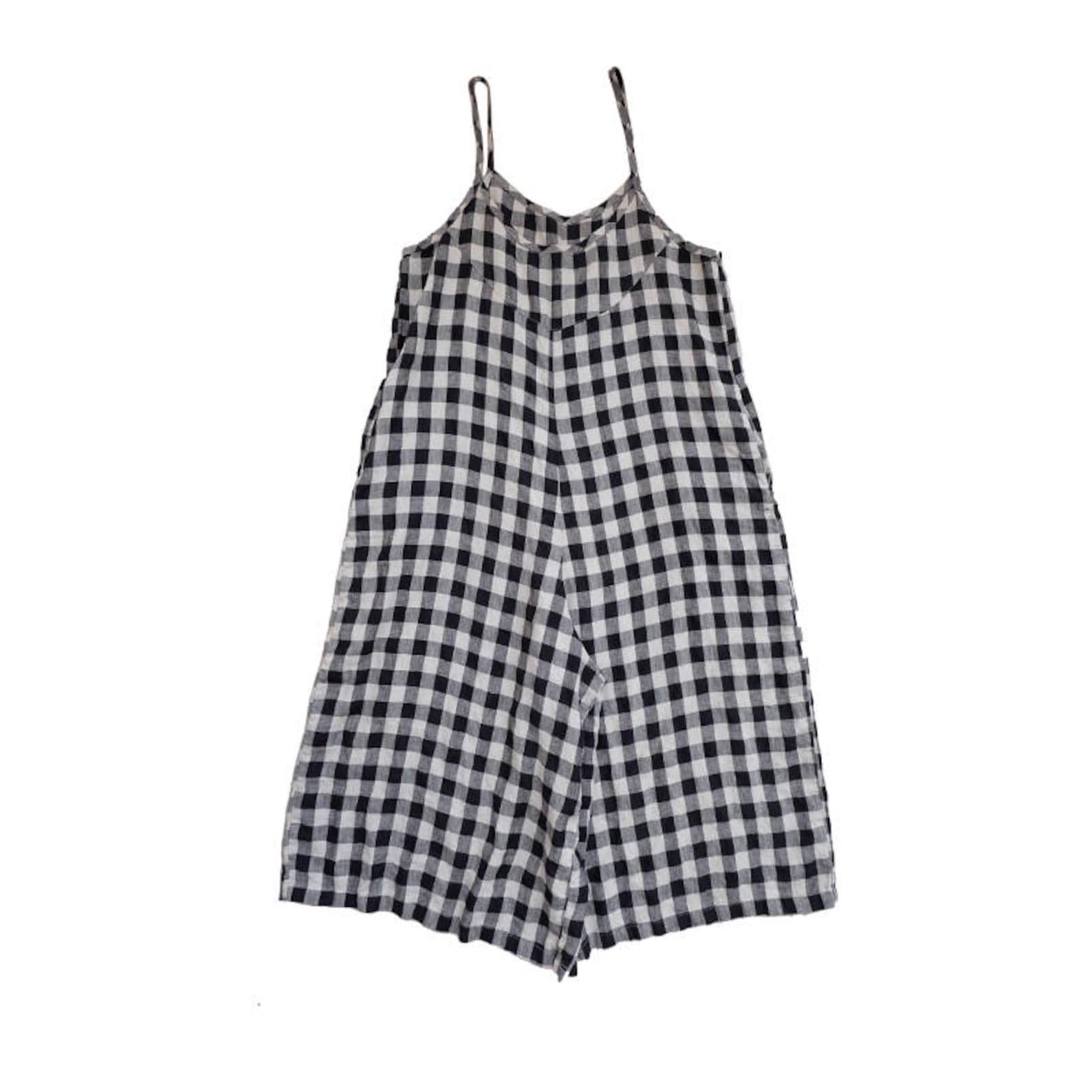 Women Leisure Plaid Linen Jumpsuits Linen Overalls Etsy