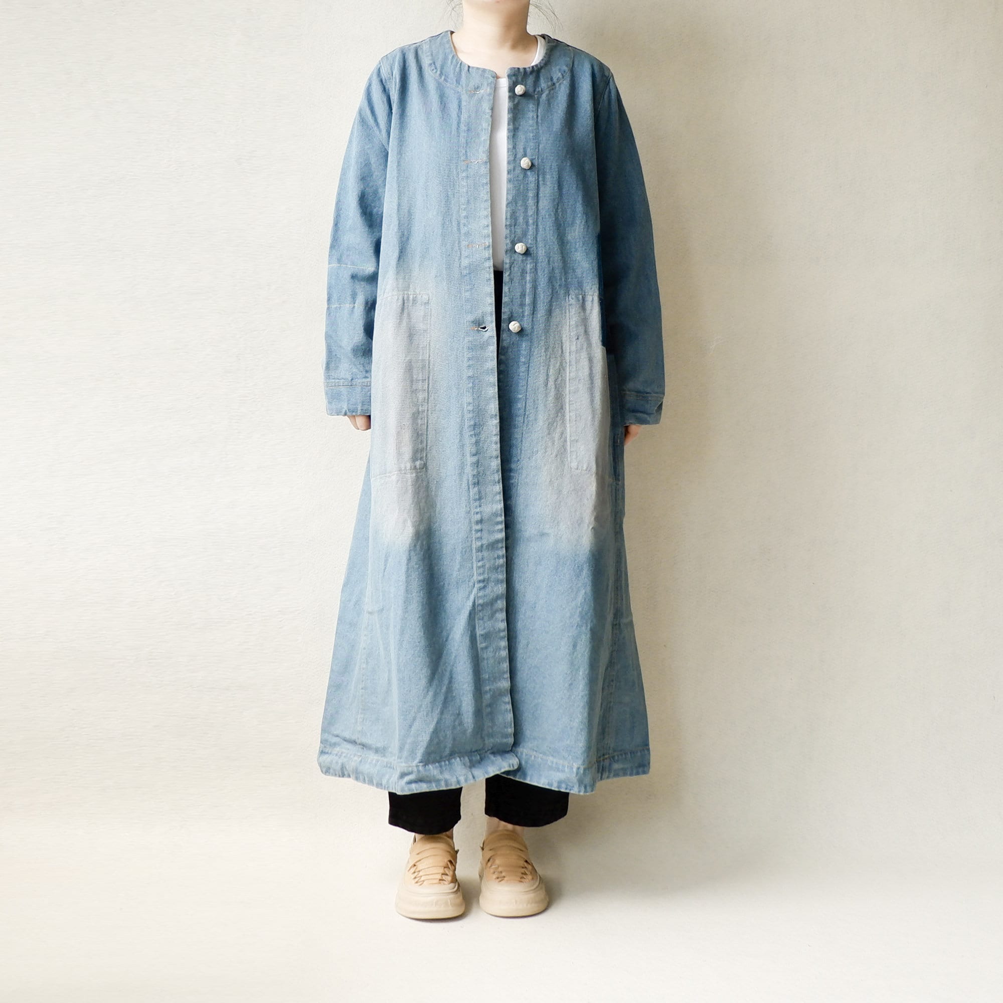 Vintage Distressed Denim Maxi Coat: Women's Long Cotton Cardigan Jacket, Oversized Boho Outerwear