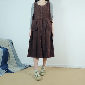 Corduroy Pinafore Dress: Handmade Sleeveless Maxi Dress with Pockets