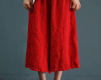 Red Linen Pants Harem Pants Women Embroidered, Loose Legging, Cropped Pants, Linen Jacquard Pants, Thick Casual Wide Leg Pants, Fisher Pants