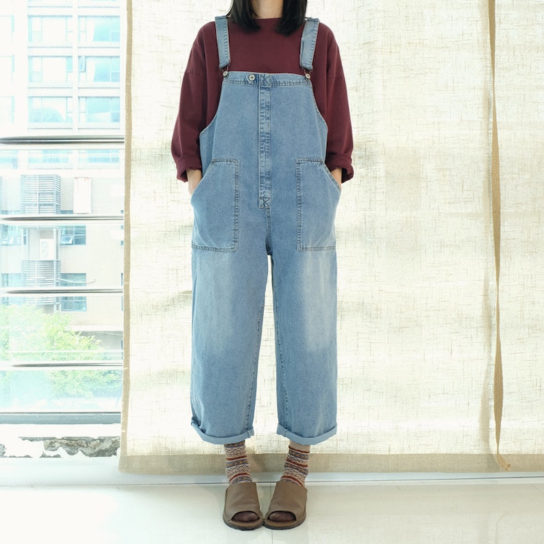 Women Loose Fitting Petite Jumpsuits Denim Overalls Cotton Etsy