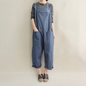 Cotton Printed Overalls: Women&#39;s Wide Leg Jumpsuit with Pockets