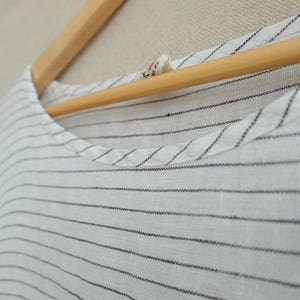 Comfortable Linen Blouse Stripe Linen Tops For Women, Summer Round Neck Blouse Soft Stripe T-shirt Asymmetrical Tops Loose Tunic Tops image 4