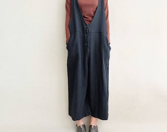 Linen Sleeveless Jumpsuits Women, Leisure Outfit Cotton Jumpsuits Linen Overalls Wide Leg Pants Loose Overalls With Button