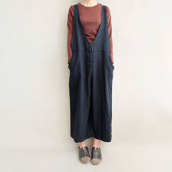 Linen Sleeveless Jumpsuits Women, Leisure Outfit Cotton Jumpsuits Linen Overalls Wide Leg Pants Loose Overalls With Button