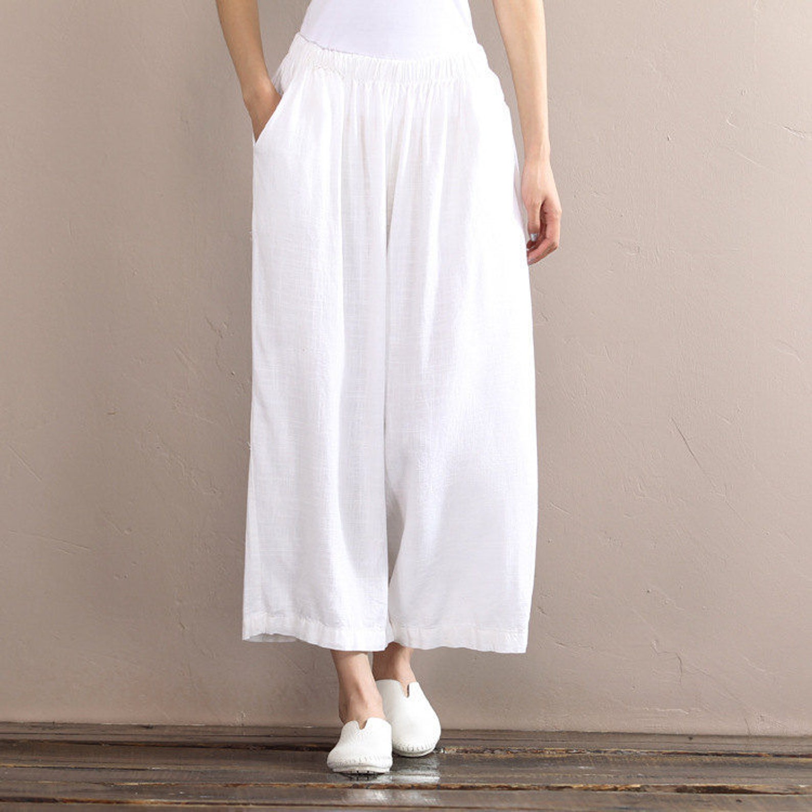 Women Loose Linen Legging Vintage Cropped Pants Summer Etsy