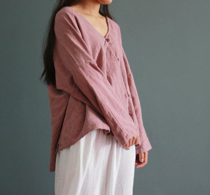 Loose Fit Linen Blouse Women, Soft Linen Blouse, Linen Cardigan Plus Size Clothing, Linen Shirt, Spring/Fall Clothing, Simple Linen Tops image 4