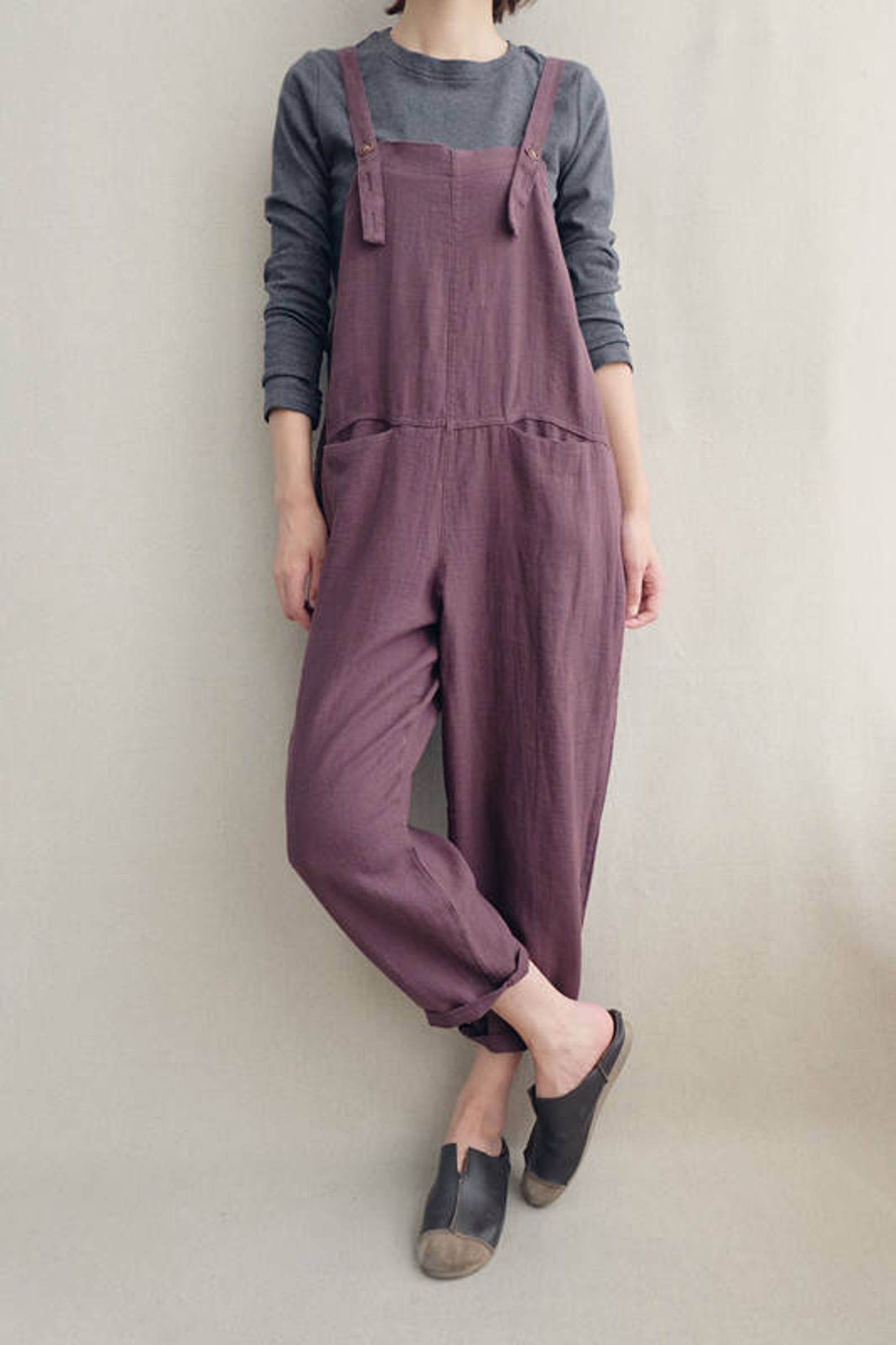 Women Leisure Linen Overalls Cotton Pants Adjustable Jumpsuits Etsy