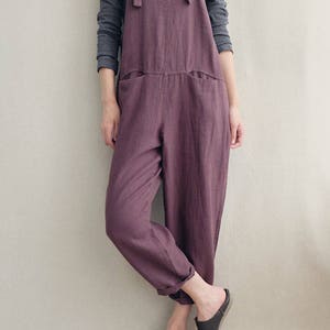 Leisure Linen Overalls Soft Outfit Cotton Pants Women Clothing, Adjustable Jumpsuits Wide Leg Dungarees Loose Linen Overalls Harem Pants image 6