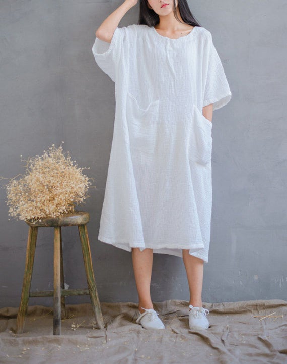 Plus size white gauze dress sales