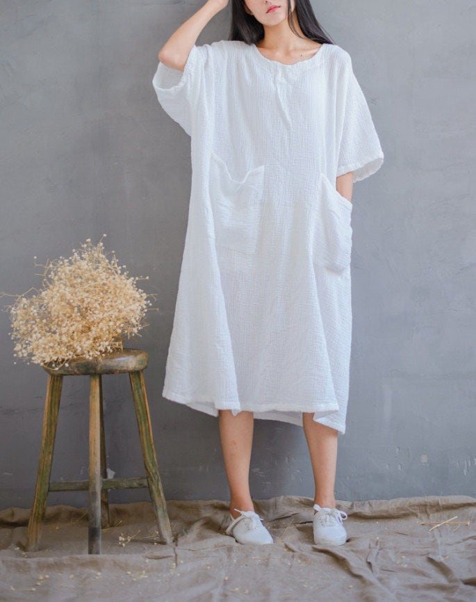 Women Loose Cotton Dress Plus Size Dress Short Sleeve Dress | Etsy