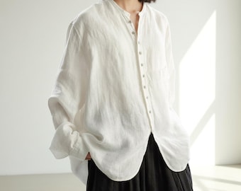 Women's Oversized Linen Shirt | Loose Fit Button Down Blouse, Natural Summer Top