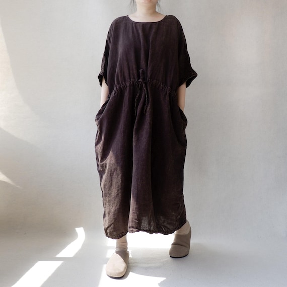 dark brown waist tie midi dress High Neck Tie-Back Midi Dress