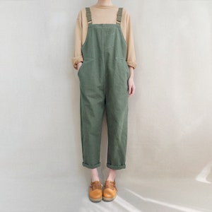 Adjustable Cotton Linen Overalls: Unisex Cropped Jumpsuit