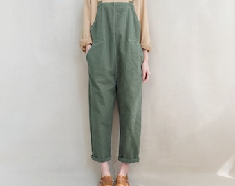 Linen Spring Overalls, Adjustable Cotton Dungarees, Casual Jumpsuit Sturdy Romper With Pockets