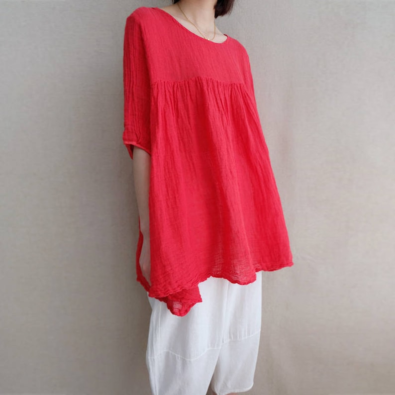 Women Leisure Tops Comfortable Tops Summer Linen Simple Blouse Cotton Lovely T-shirt Asymmetrical Tops Casual Tunic Tops image 2