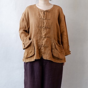 Natural Linen Blouse Long Sleeve Women, Soft Linen Shirt, Linen Cardigan Customized Clothes, Linen Jacket Fall Clothing, Retro Linen Tops