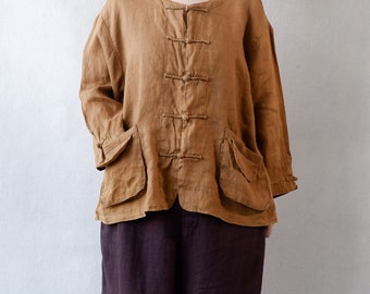 Natural Linen Blouse: Long Sleeve Retro Fall Clothing