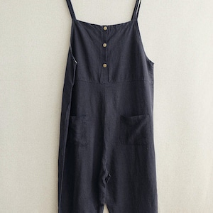 Women Loose Black Linen Jumpsuits Overalls Pants With Pockets - Etsy