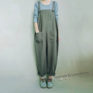 Breathable Linen Overalls Sturdy Pants With Pockets, Unisex Dungaress Gifts For Her, Customizable Lightweight Jumpsuits Gifts For Sister image 4