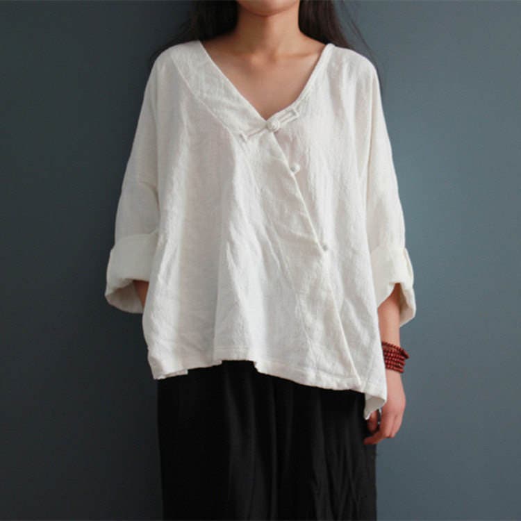 Women Loose Linen Blouse Plus Size Clothing Linen Shirt Etsy